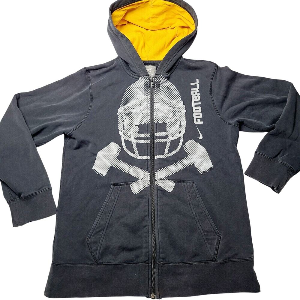 Vtg Nike Football Hoodie Large Black Full-Zip Sweater Sport Size Youth Large